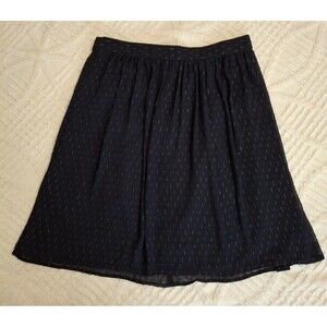 J. Crew Navy Blue & Gold Thread Skirt Size 12 Back Zip Layered Lined Sheer EUC